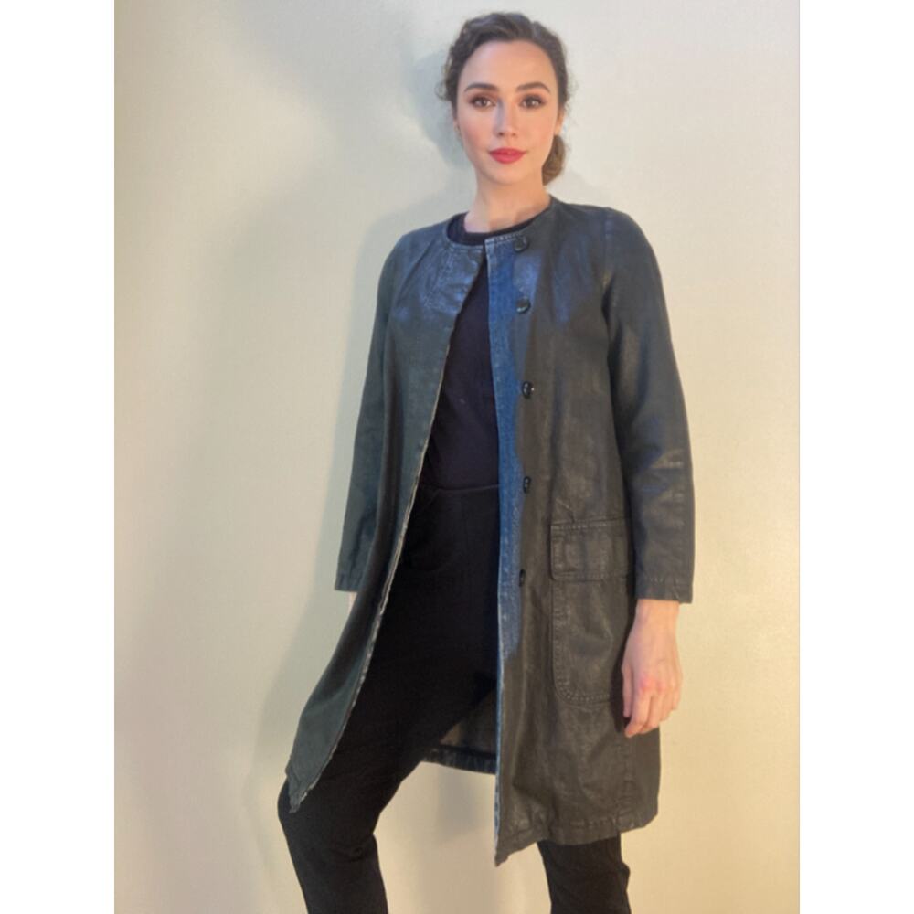 Dries Van Noten Coated Denim Cotton Trench Car Coat Leather Look ~ Sz 38